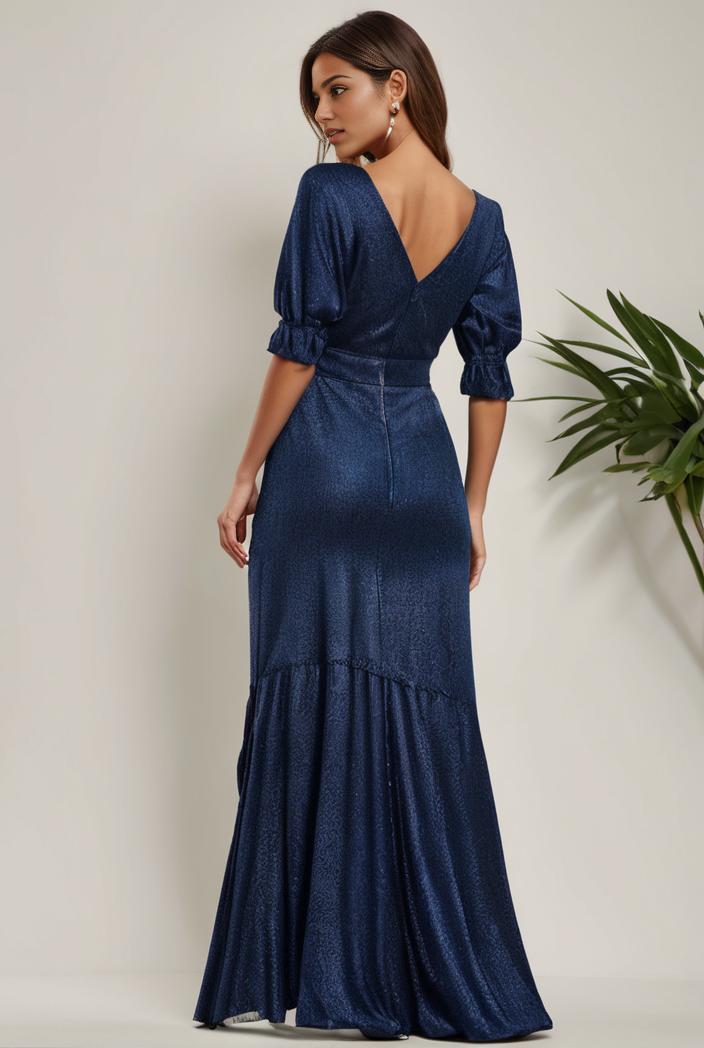 3 4 sleeve bodycon plunging back sequin evening dress 135413
