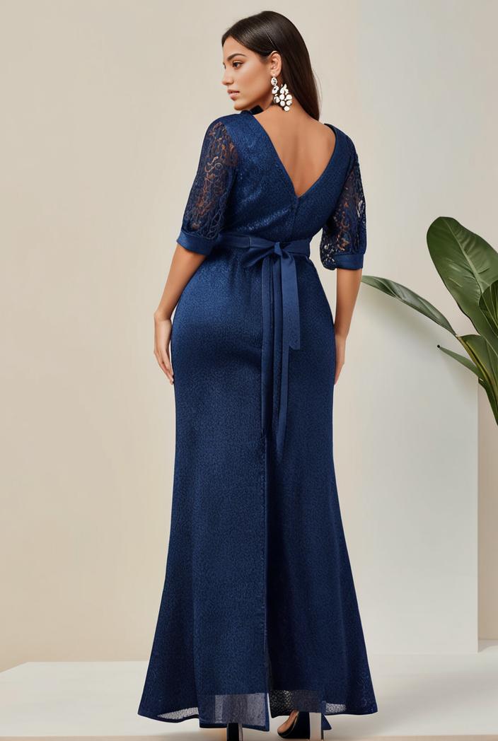 3 4 sleeve bodycon plunging back sequin evening dress 135414