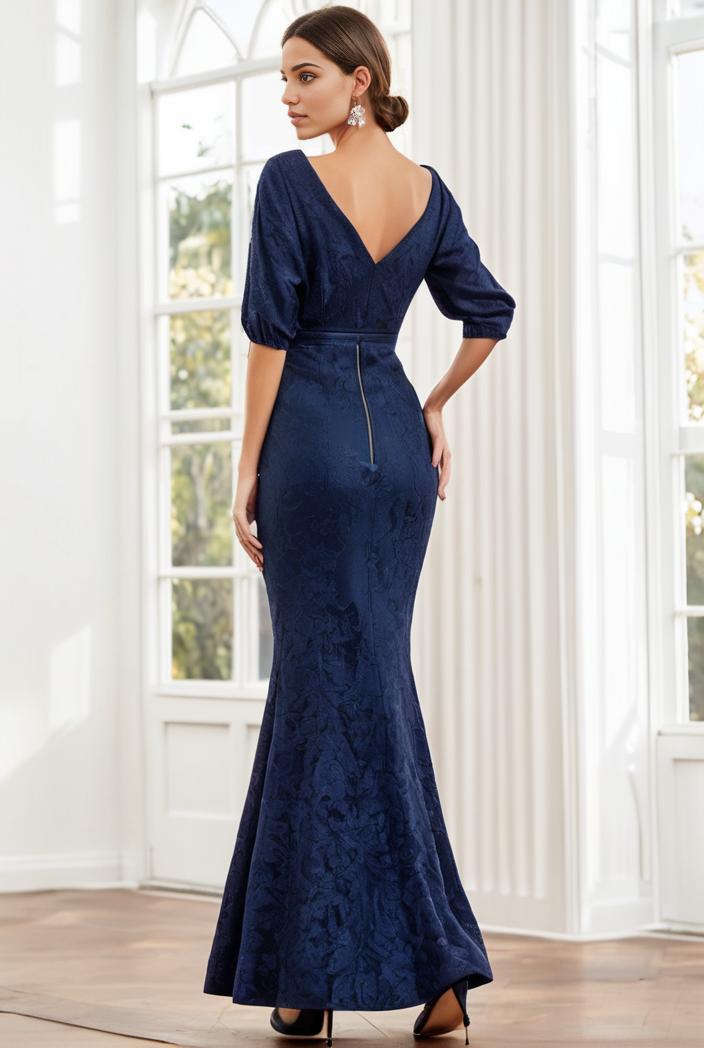 3 4 sleeve bodycon plunging back sequin evening dress 135420