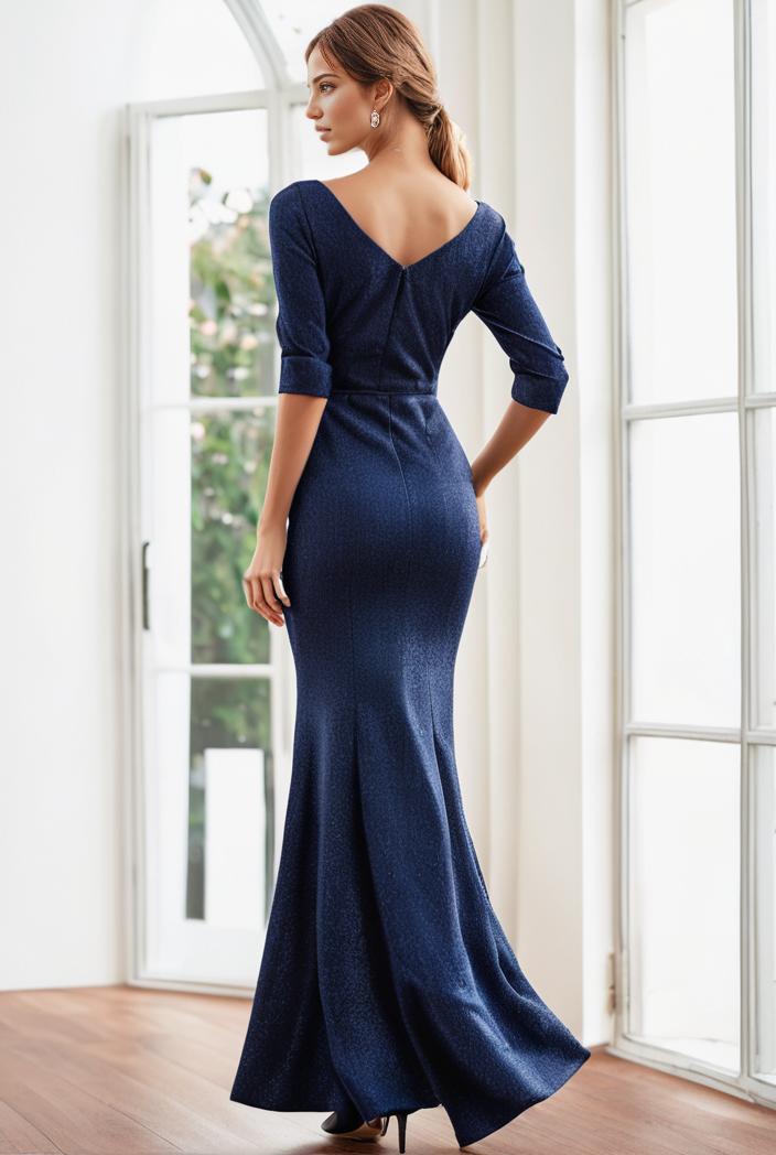 3 4 sleeve bodycon plunging back sequin evening dress 135421