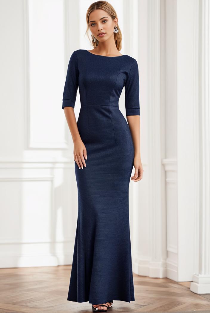 3 4 sleeve bodycon plunging back sequin evening dress 135429