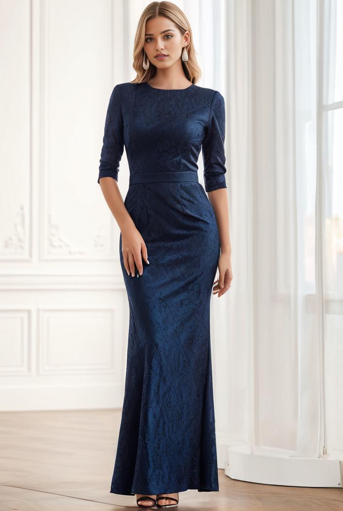 3 4 sleeve bodycon plunging back sequin evening dress 135431