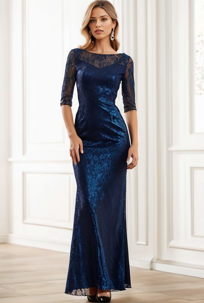 3 4 sleeve bodycon plunging back sequin evening dress 135432