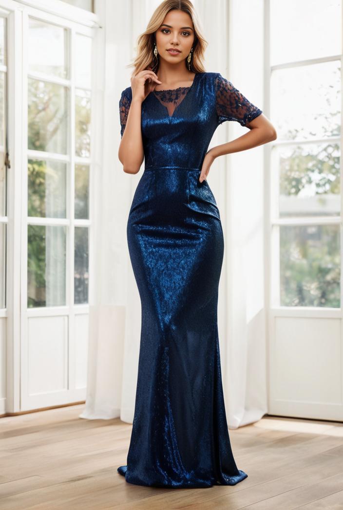 3 4 sleeve bodycon plunging back sequin evening dress 135440