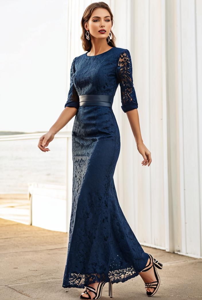 3 4 sleeve bodycon plunging back sequin evening dress 136907