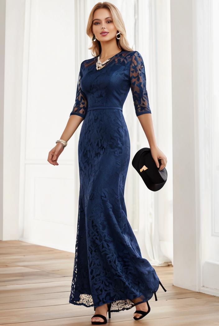 3 4 sleeve bodycon plunging back sequin evening dress 136909
