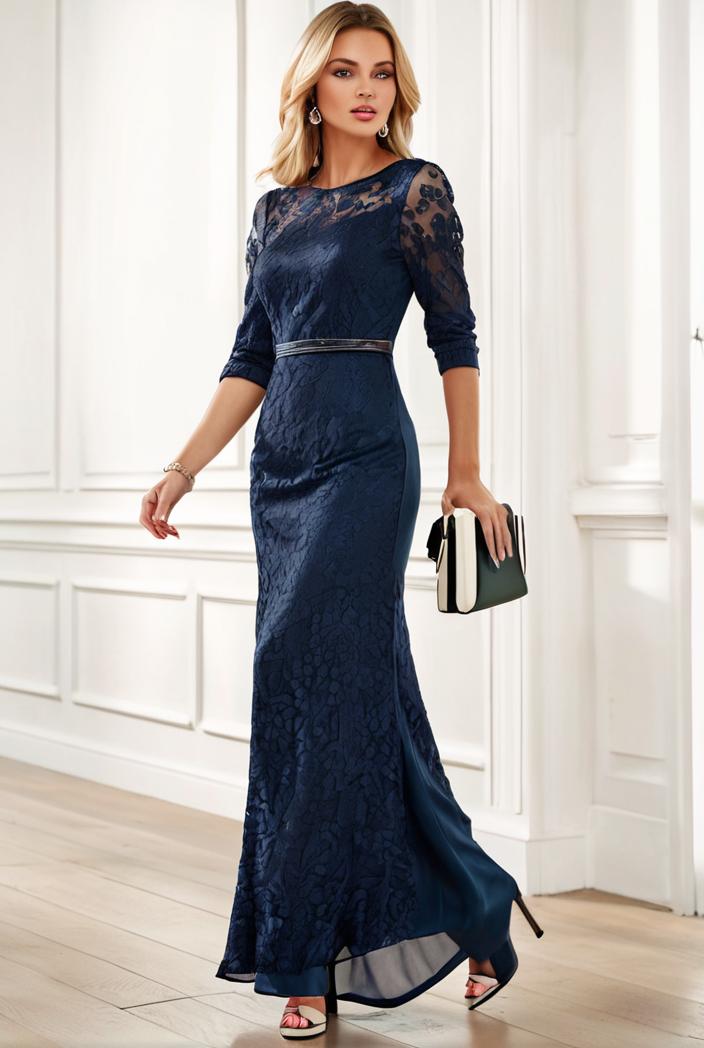 3 4 sleeve bodycon plunging back sequin evening dress 136910