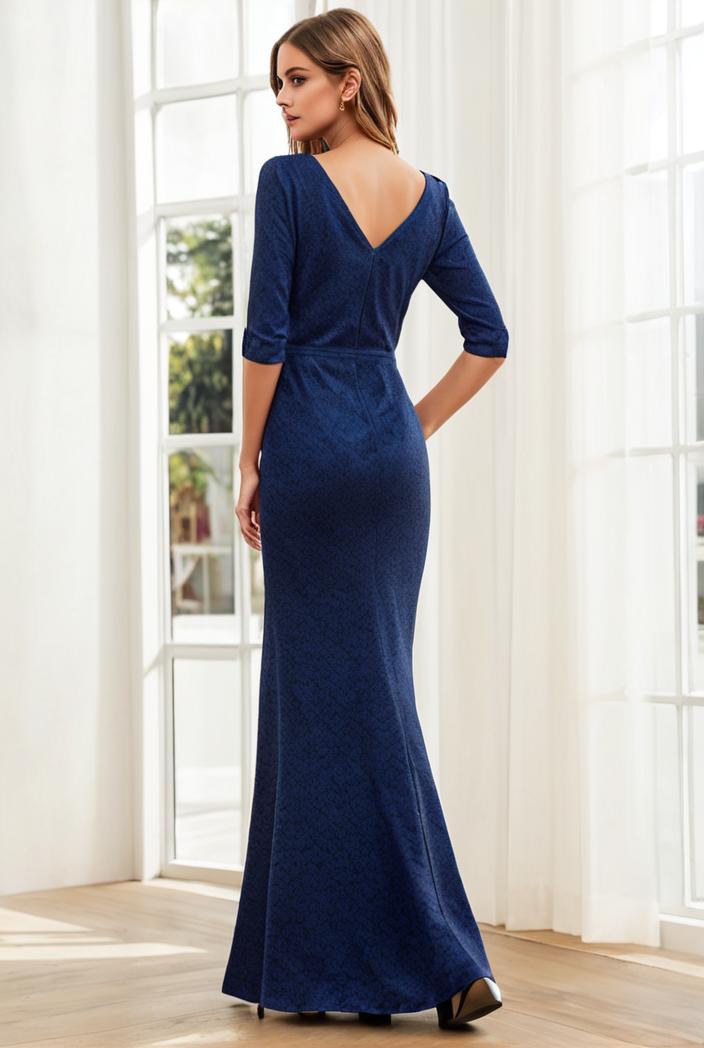 3 4 sleeve bodycon plunging back sequin evening dress 136955