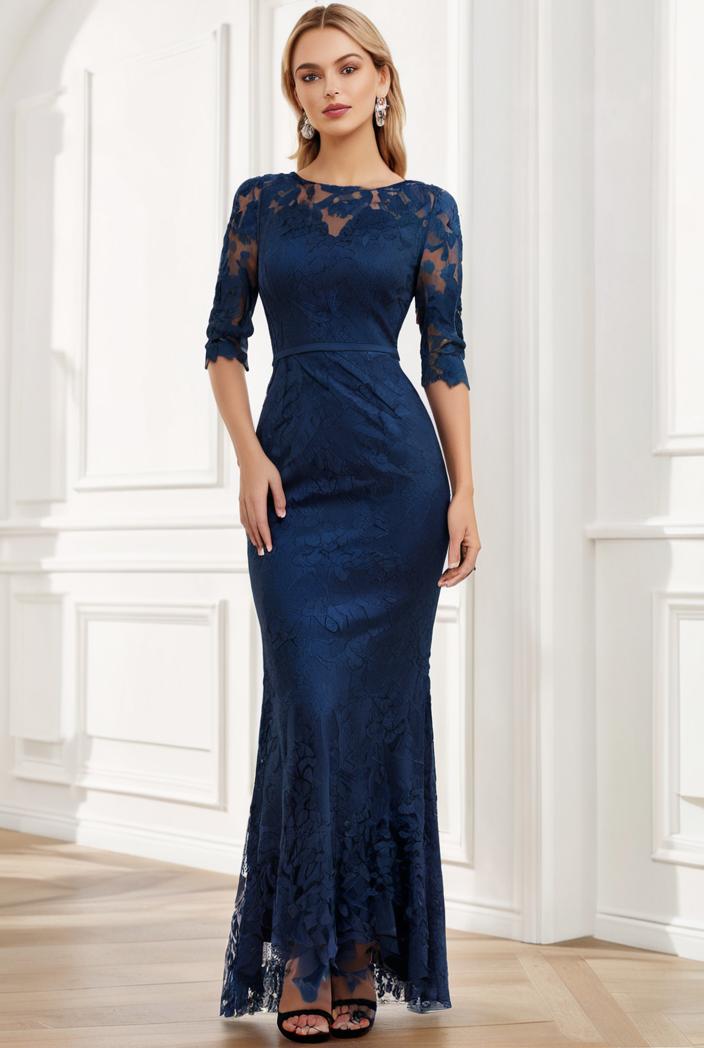 3 4 sleeve bodycon plunging back sequin evening dress 136959