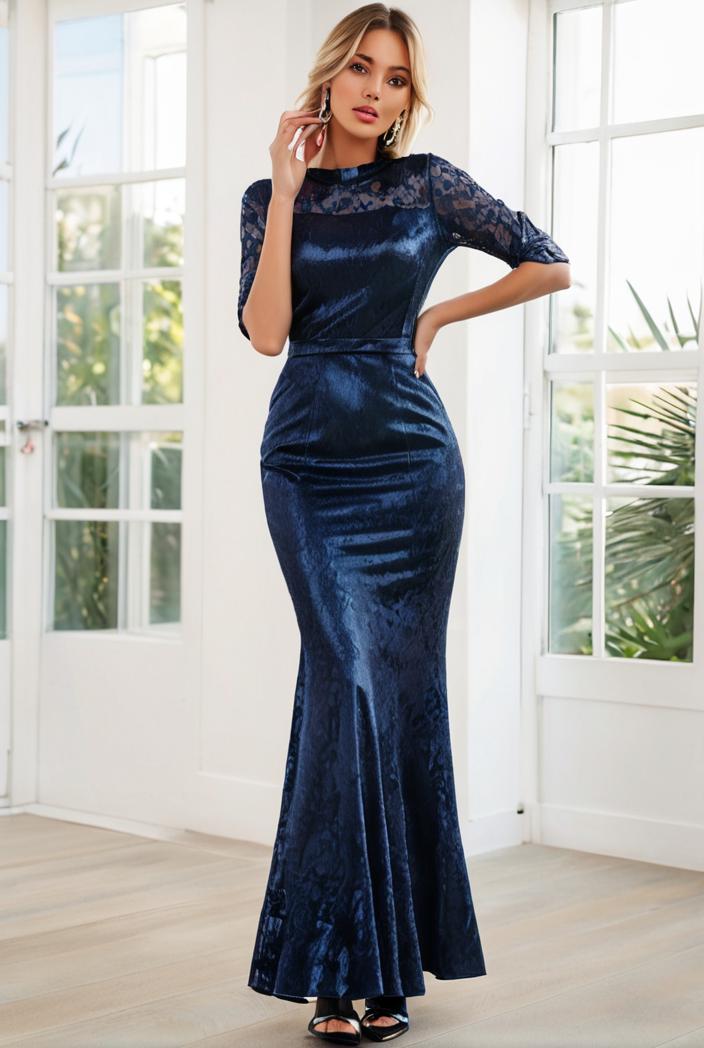 3 4 sleeve bodycon plunging back sequin evening dress 136968