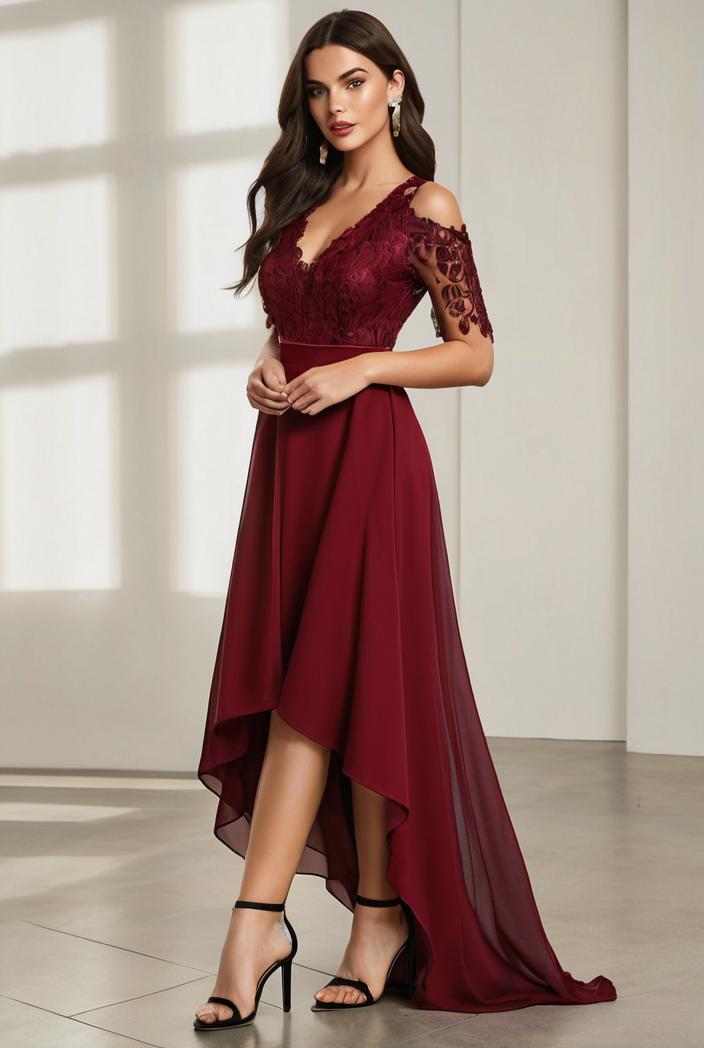 3 4 sleeve sheer sequin stripe high low hem evening dress 130829