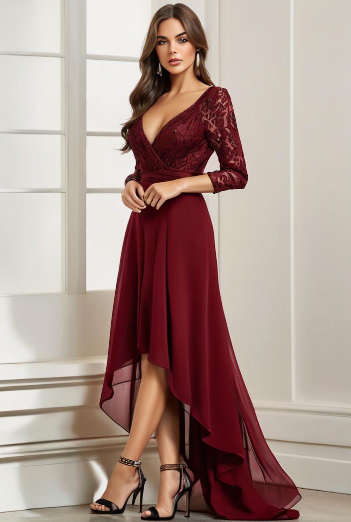 3 4 sleeve sheer sequin stripe high low hem evening dress 130834