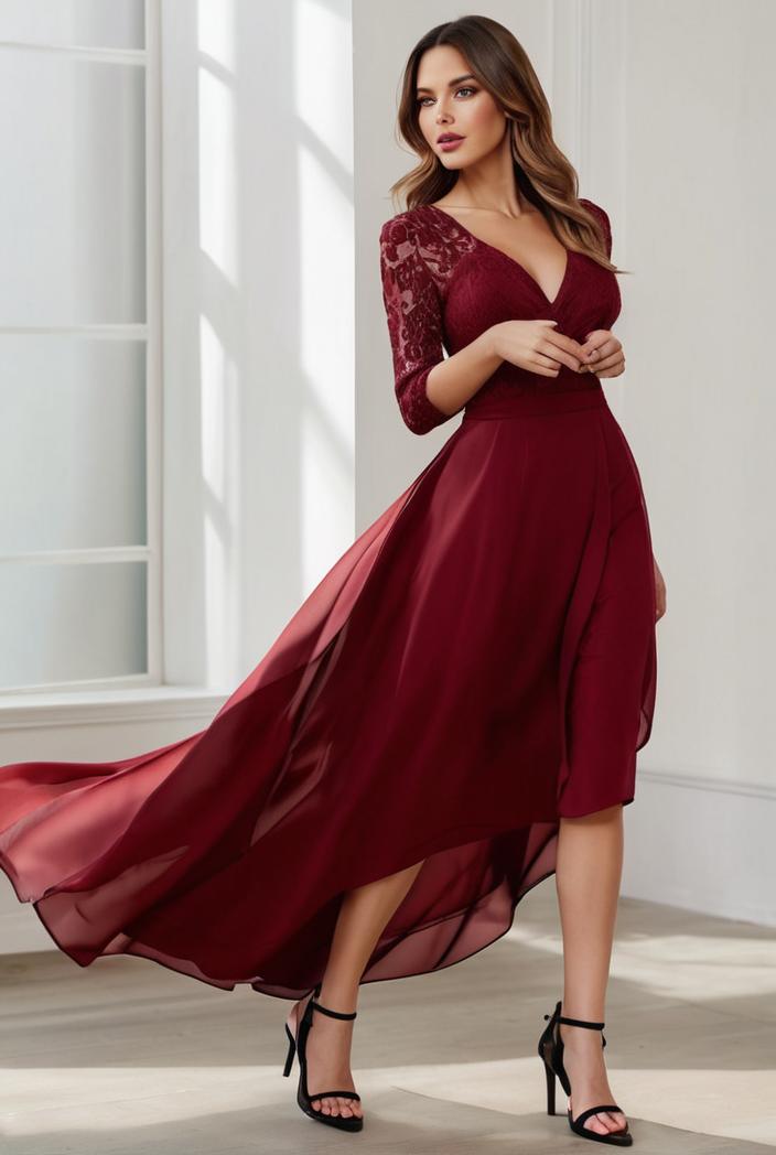 3 4 sleeve sheer sequin stripe high low hem evening dress 130841