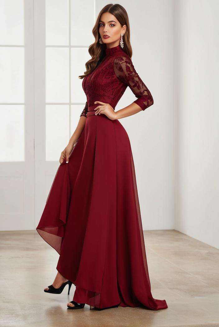 3 4 sleeve sheer sequin stripe high low hem evening dress 130854