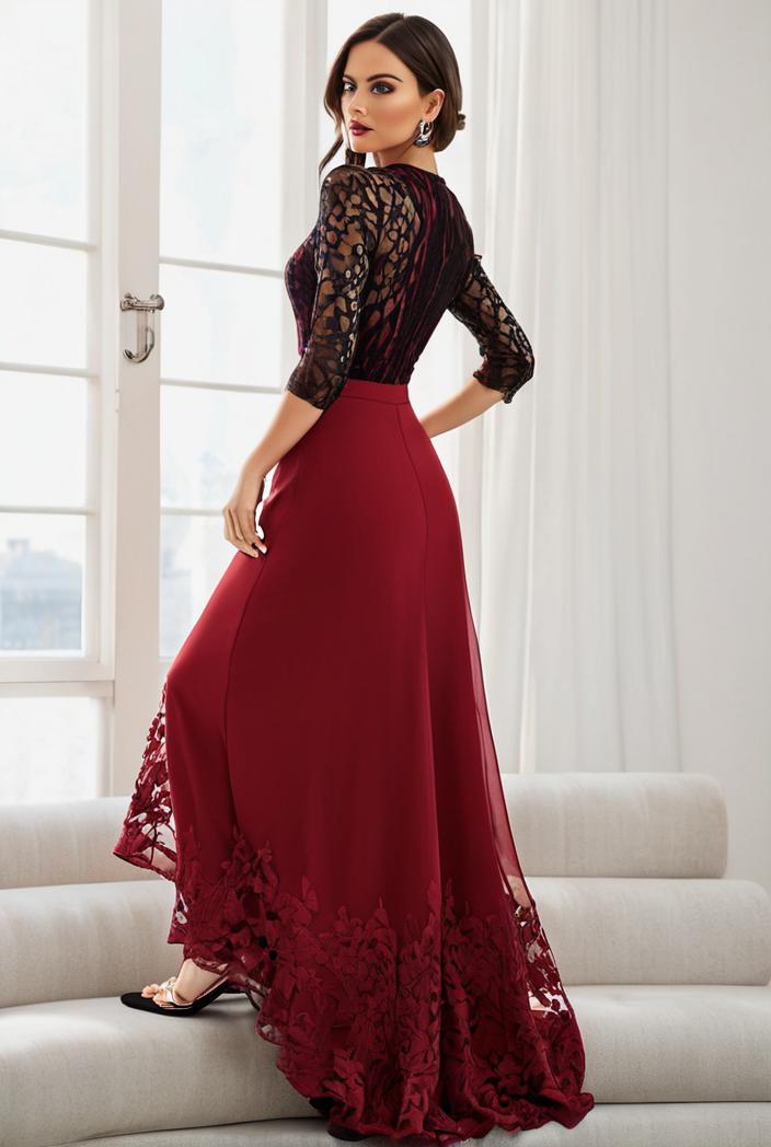 3 4 sleeve sheer sequin stripe high low hem evening dress 130868