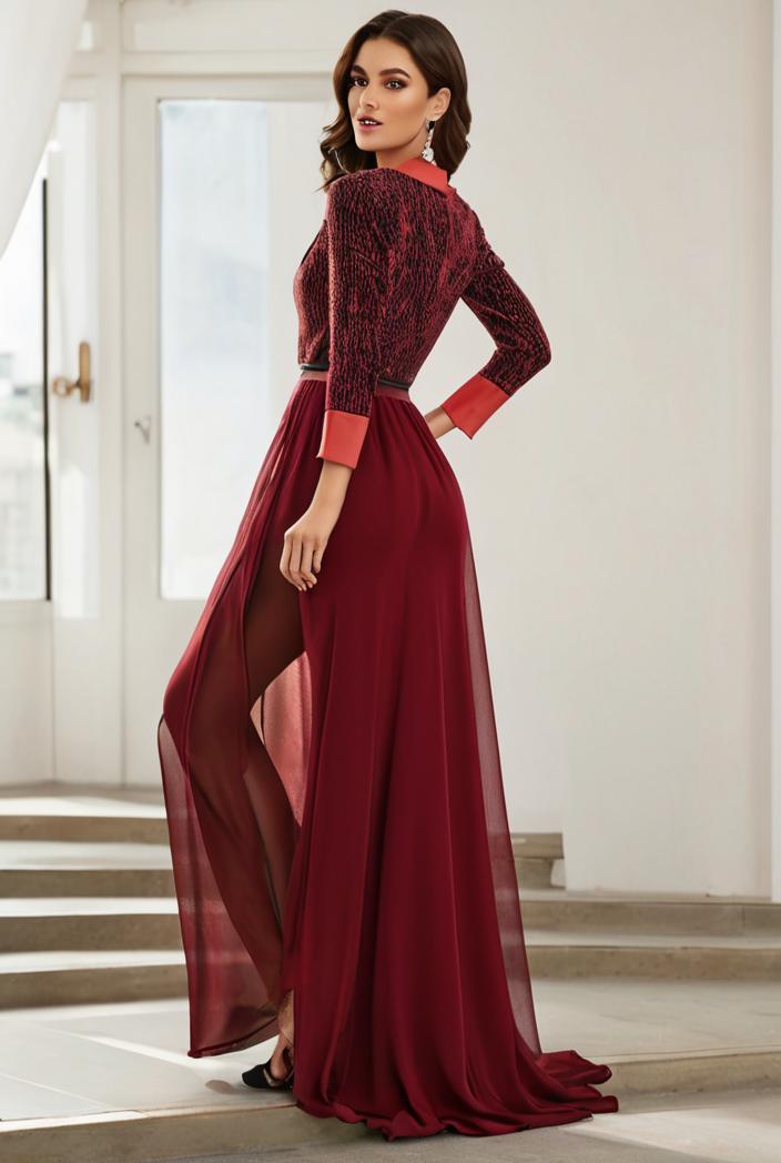 3 4 sleeve sheer sequin stripe high low hem evening dress 130869