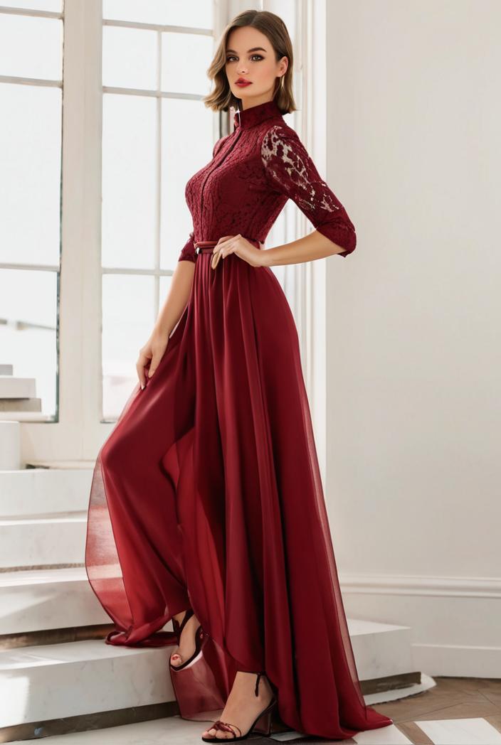 3 4 sleeve sheer sequin stripe high low hem evening dress 130874