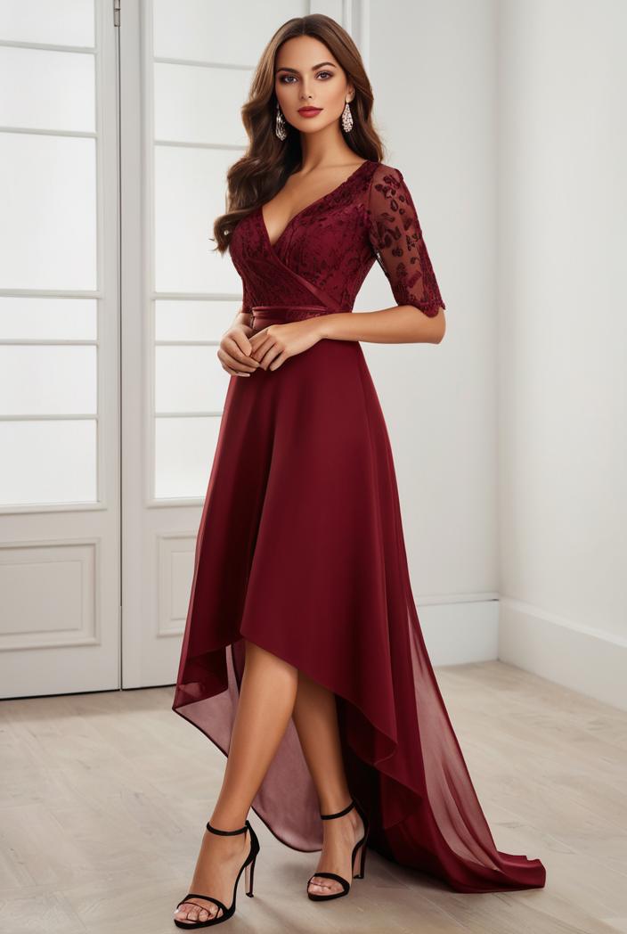 3 4 sleeve sheer sequin stripe high low hem evening dress 130878