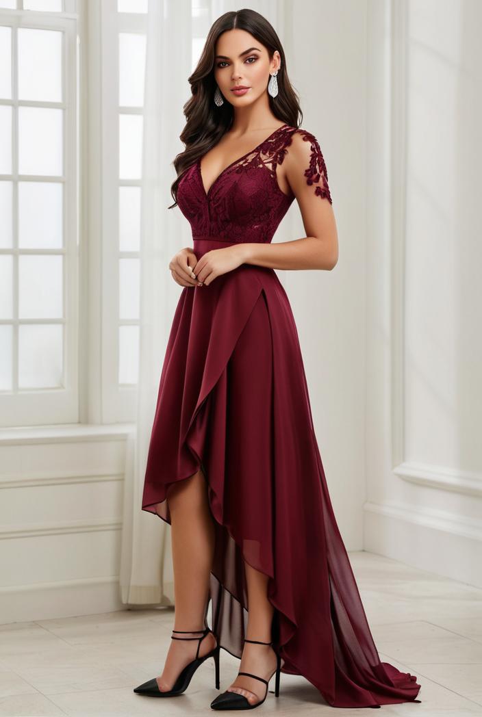 3 4 sleeve sheer sequin stripe high low hem evening dress 130881