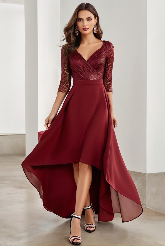 3 4 sleeve sheer sequin stripe high low hem evening dress 130886