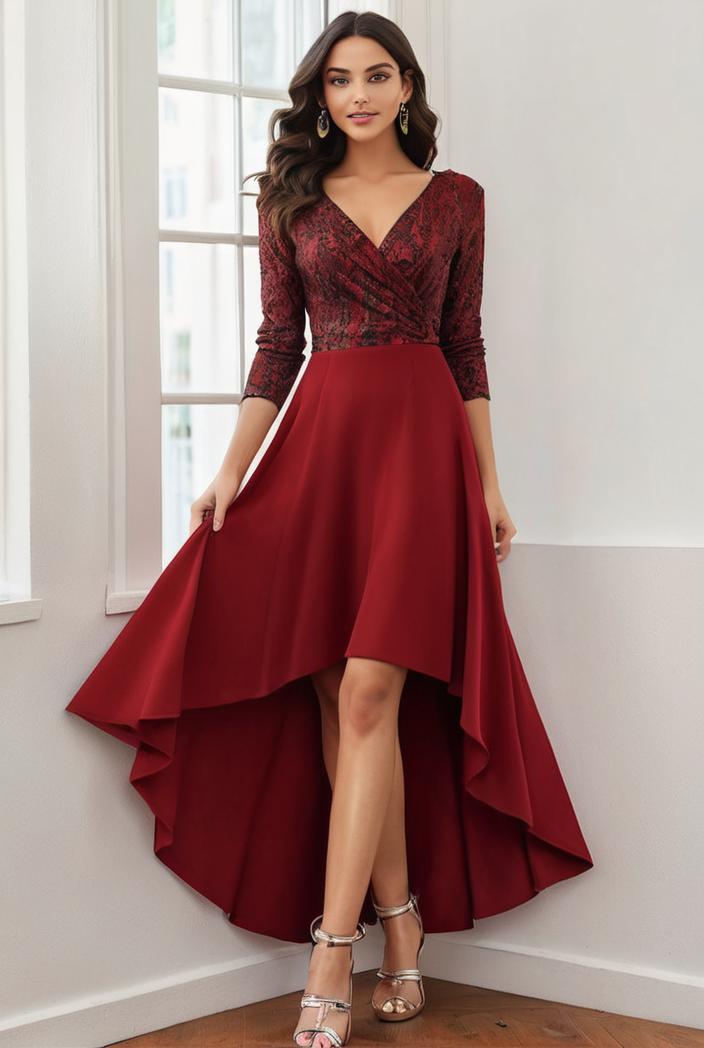 3 4 sleeve sheer sequin stripe high low hem evening dress 130887