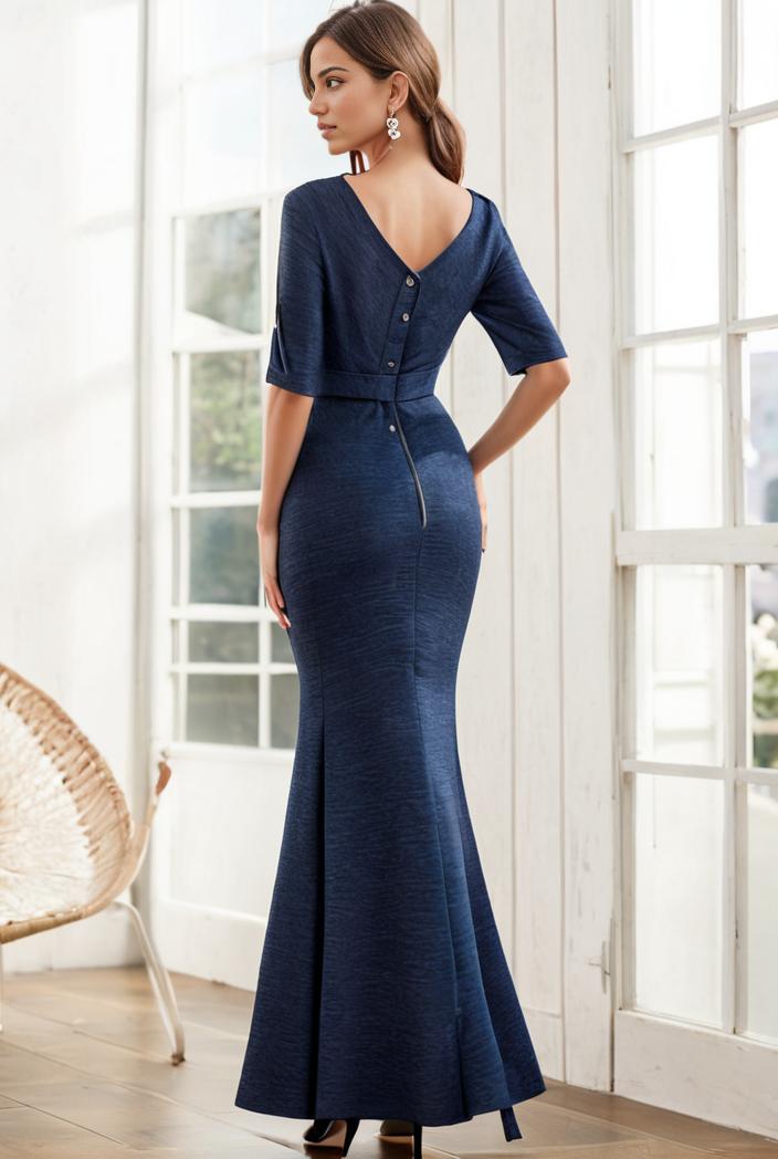 3 4 sleeve bodycon plunging back sequin evening dress 125021