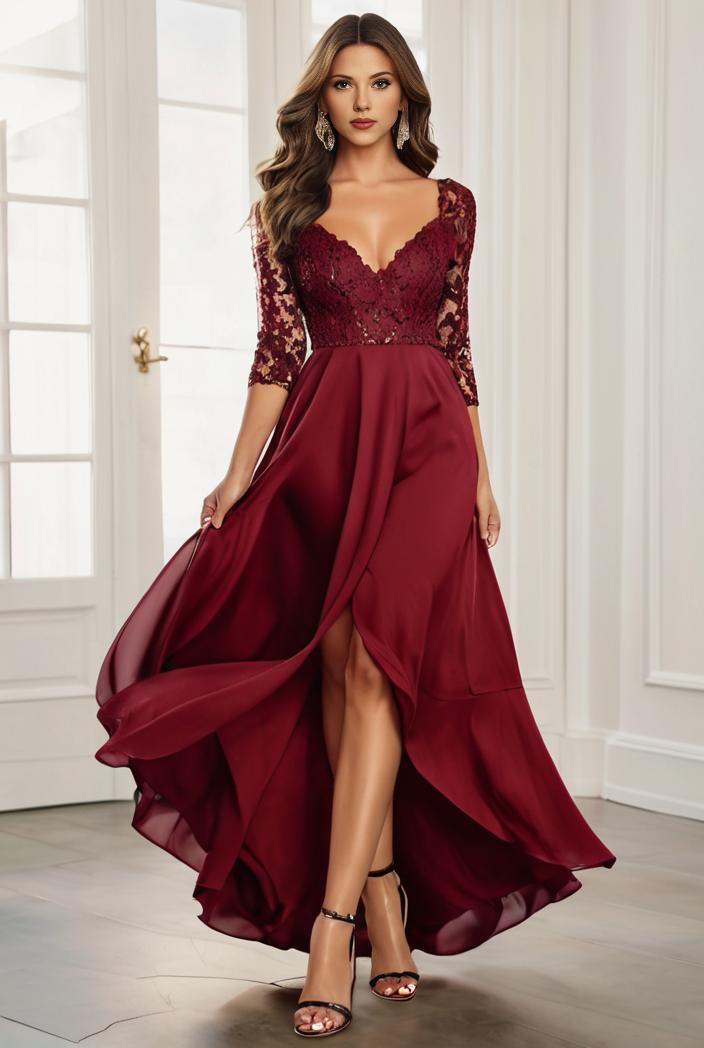 3 4 sleeve sheer sequin stripe high low hem evening dress 126139