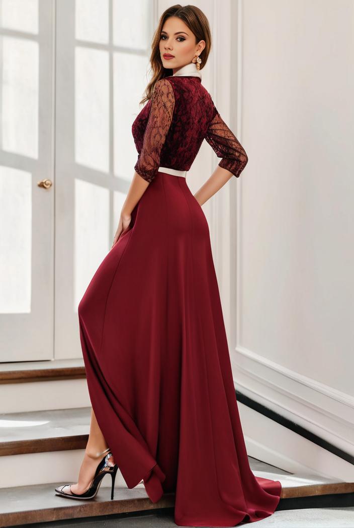 3 4 sleeve sheer sequin stripe high low hem evening dress 126146