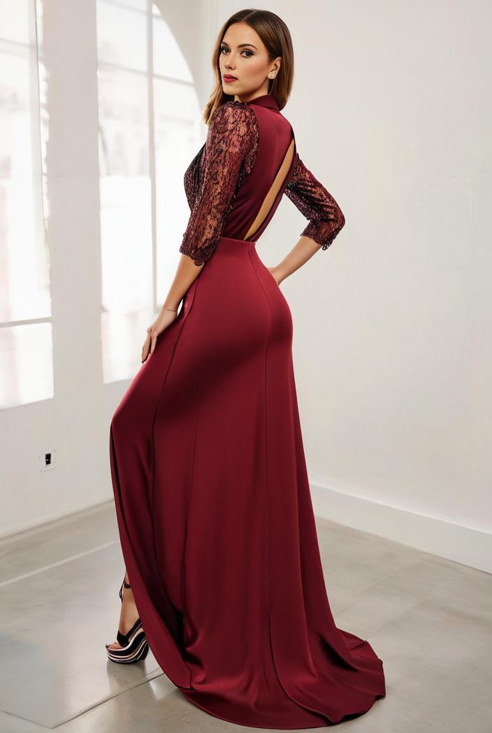 3 4 sleeve sheer sequin stripe high low hem evening dress 126147