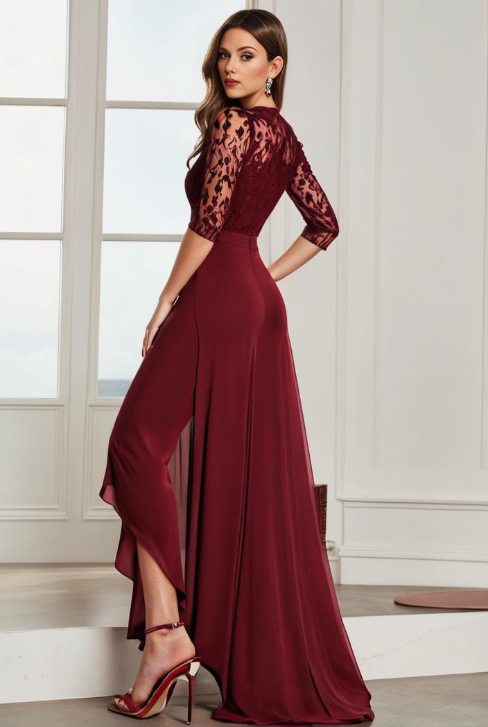 3 4 sleeve sheer sequin stripe high low hem evening dress 126148
