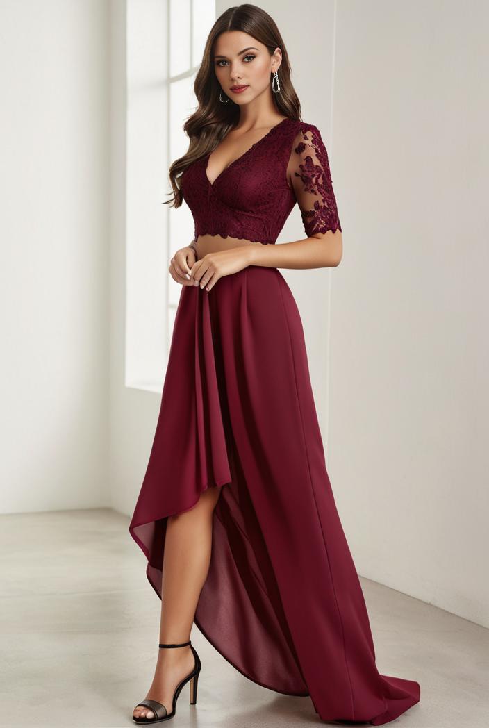 3 4 sleeve sheer sequin stripe high low hem evening dress 126167