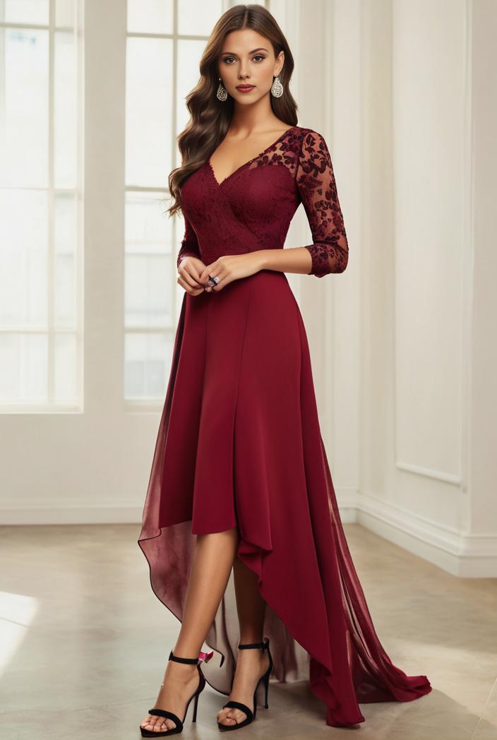 3 4 sleeve sheer sequin stripe high low hem evening dress 126168