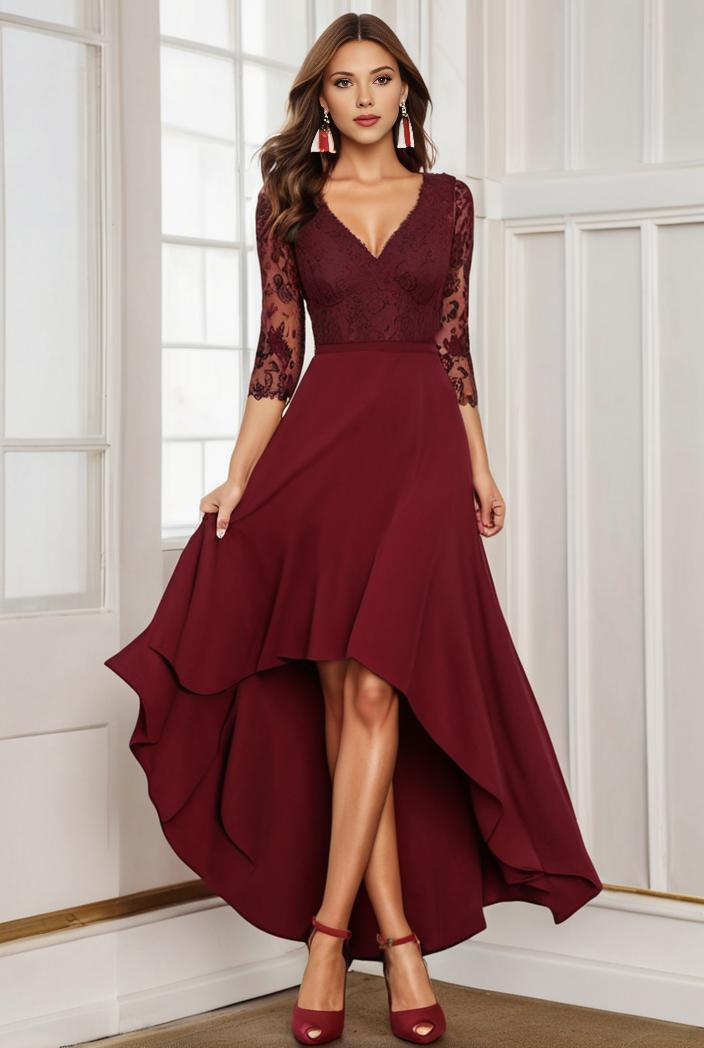 3 4 sleeve sheer sequin stripe high low hem evening dress 126178