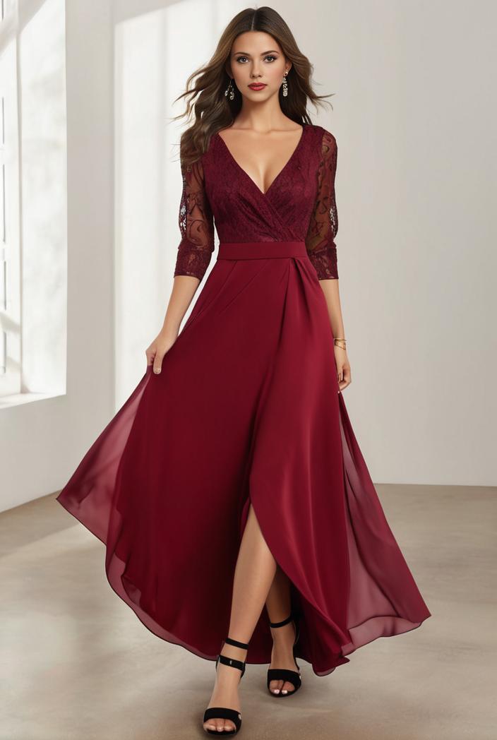 3 4 sleeve sheer sequin stripe high low hem evening dress 126179