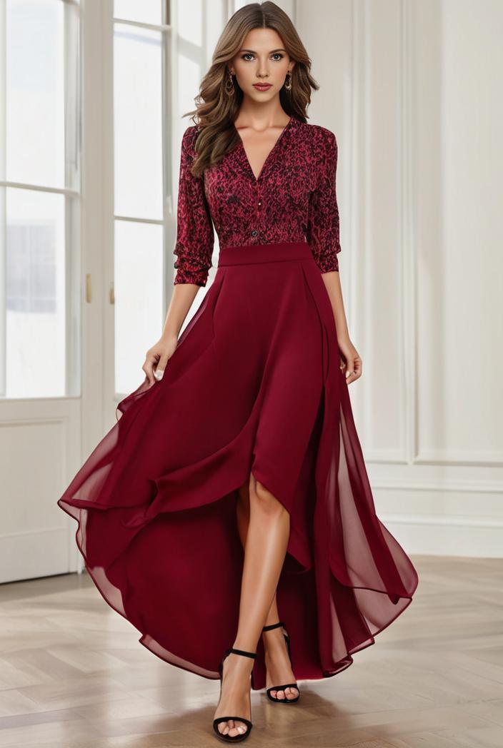 3 4 sleeve sheer sequin stripe high low hem evening dress 126180