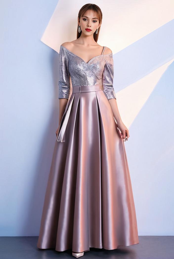 elegant women s sequin color block swing dress with 3 4 length sleeve 137629