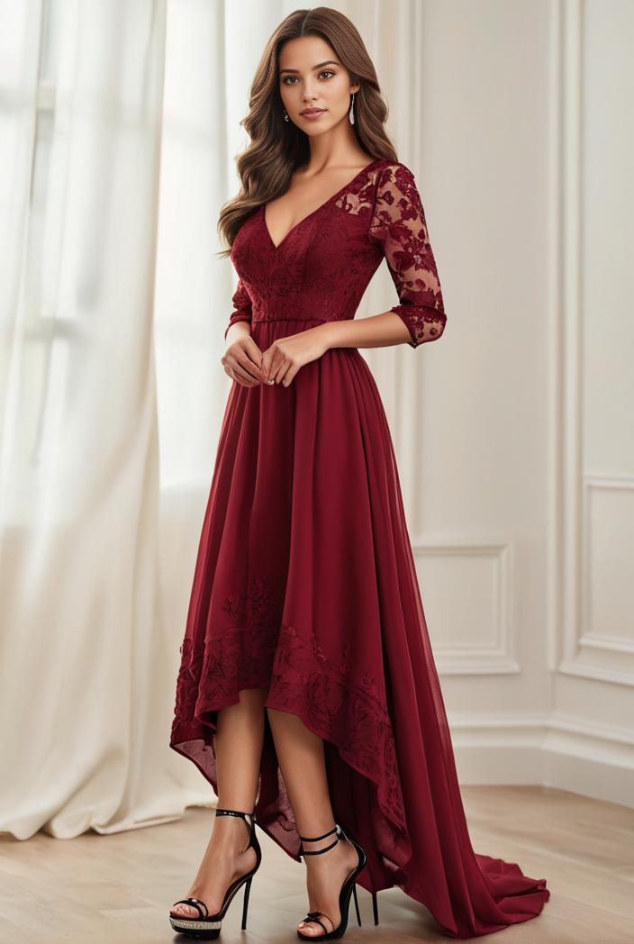 3 4 sleeve sheer sequin stripe high low hem evening dress 143132
