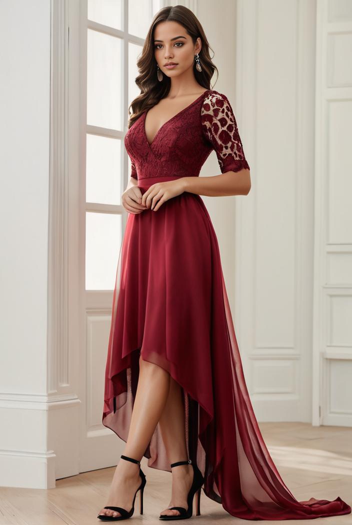 3 4 sleeve sheer sequin stripe high low hem evening dress 143133