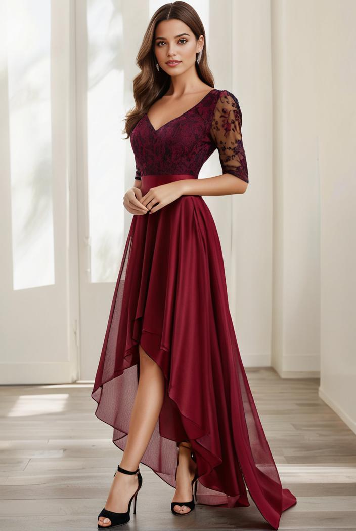3 4 sleeve sheer sequin stripe high low hem evening dress 143134