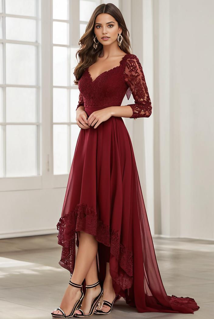 3 4 sleeve sheer sequin stripe high low hem evening dress 143135