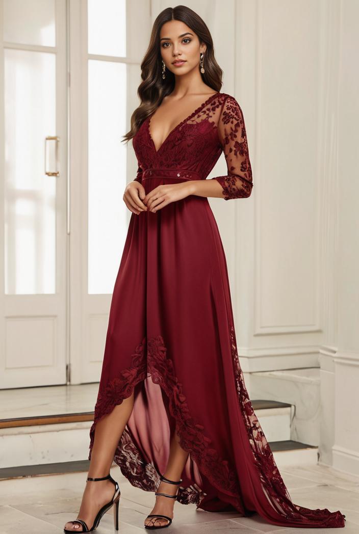 3 4 sleeve sheer sequin stripe high low hem evening dress 143136