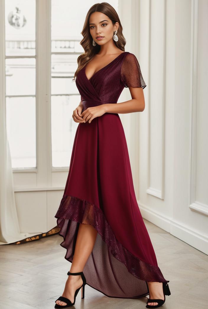 3 4 sleeve sheer sequin stripe high low hem evening dress 143138