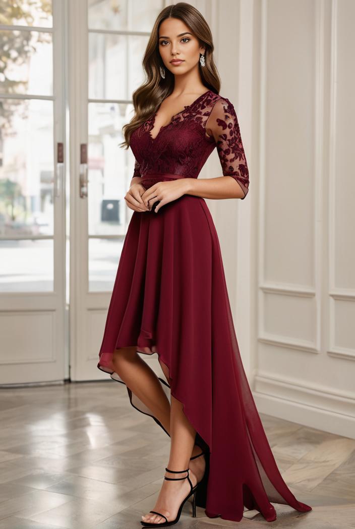 3 4 sleeve sheer sequin stripe high low hem evening dress 143139