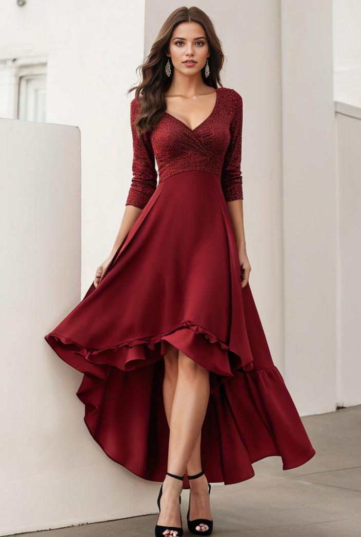 3 4 sleeve sheer sequin stripe high low hem evening dress 143148