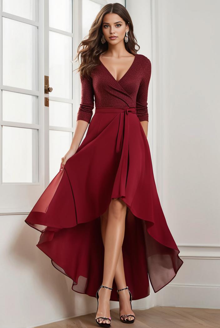 3 4 sleeve sheer sequin stripe high low hem evening dress 143150