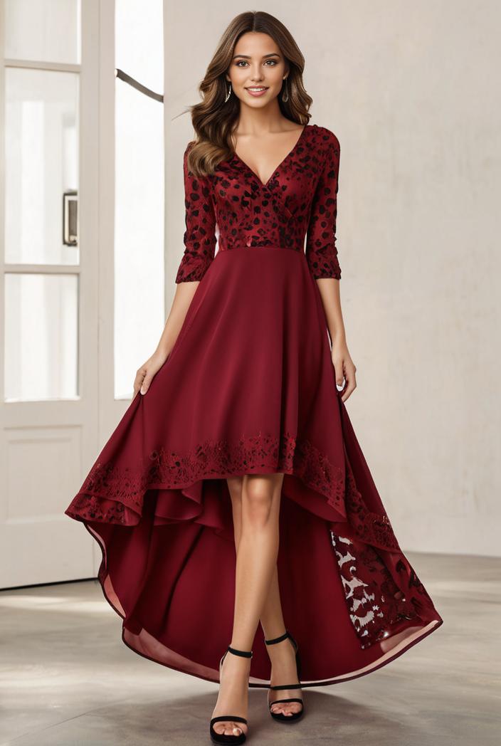 3 4 sleeve sheer sequin stripe high low hem evening dress 143152