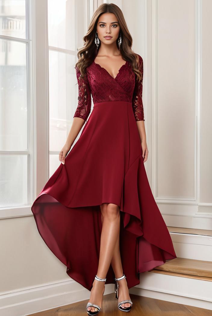 3 4 sleeve sheer sequin stripe high low hem evening dress 143153