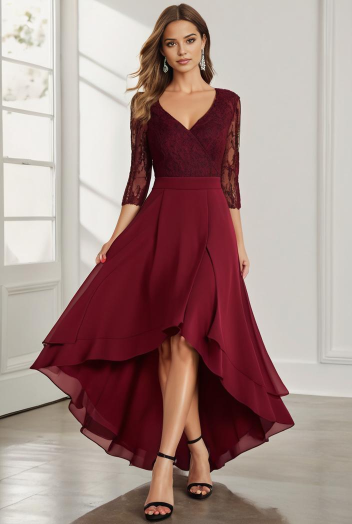 3 4 sleeve sheer sequin stripe high low hem evening dress 143155