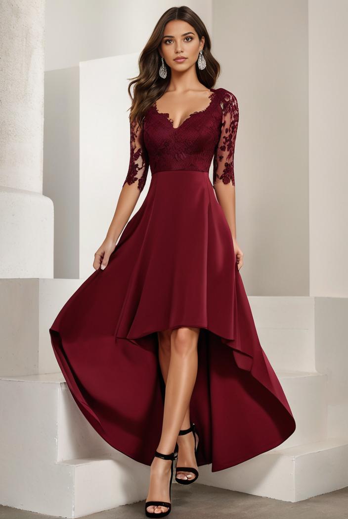 3 4 sleeve sheer sequin stripe high low hem evening dress 143154