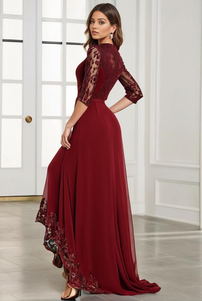 3 4 sleeve sheer sequin stripe high low hem evening dress 143159